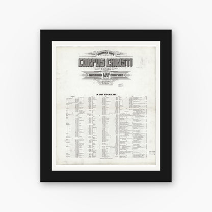 Old map wall art mockup — black gallery frame with white mat — Sanborn Fire Insurance Map from Corpus Christi, Nueces County, Texas (1927), Sheet #0001
