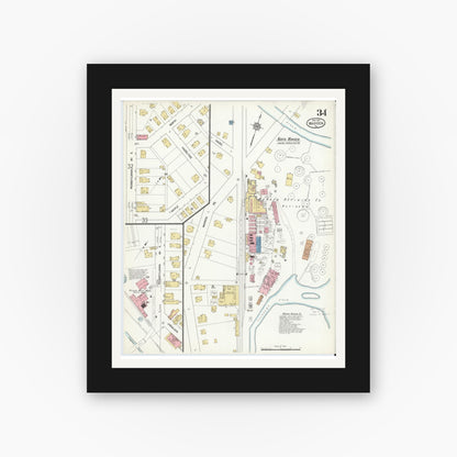 Old map wall art mockup — black gallery frame with white mat — Sanborn Fire Insurance Map from Warren, Warren County, Pennsylvania (1912), Sheet #0034
