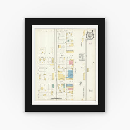 Old map wall art mockup — black gallery frame with white mat — Sanborn Fire Insurance Map from Flatonia, Fayette County, Texas (1906) - Complete Map Set
