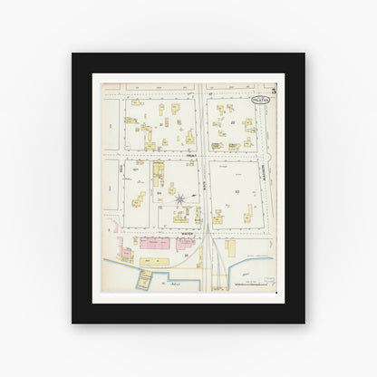 Old map wall art mockup — black gallery frame with white mat — Sanborn Fire Insurance Map from Palatka, Putnam County, Florida (1887), Sheet #0005