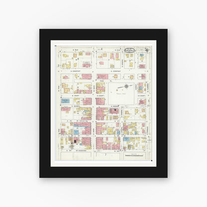 Old map wall art mockup — black gallery frame with white mat — Sanborn Fire Insurance Map from Platteville, Grant County, Wisconsin (1915), Sheet #0006