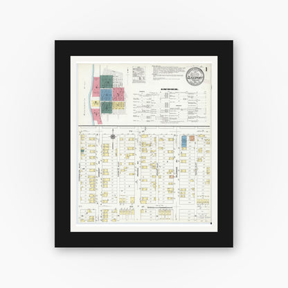 Old map wall art mockup — black gallery frame with white mat — Sanborn Fire Insurance Map from Glassport, Allegheny County, Pennsylvania (1909) - Complete Map Set