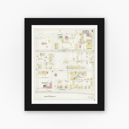 Old map wall art mockup — black gallery frame with white mat — Sanborn Fire Insurance Map from Braddock, Allegheny County, Pennsylvania (1896), Sheet #0005