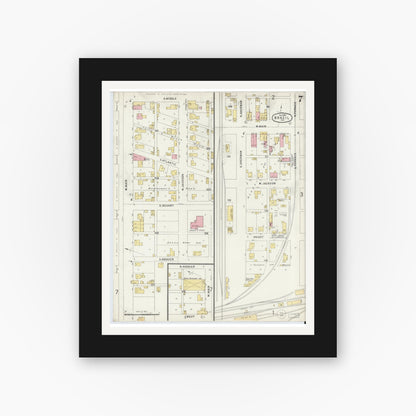 Old map wall art mockup — black gallery frame with white mat — Sanborn Fire Insurance Map from Brazil, Clay County, Indiana (1896), Sheet #0007