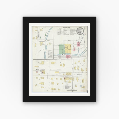 Old map wall art mockup — black gallery frame with white mat — Sanborn Fire Insurance Map from Greene, Chenango County, New York (1897) - Complete Map Set