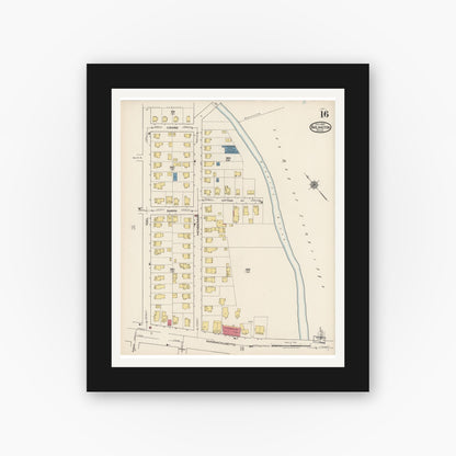Old map wall art mockup — black gallery frame with white mat — Sanborn Fire Insurance Map from Arlington, Middlesex County, Massachusetts (1922), Sheet #0016