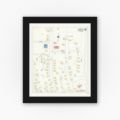 Old map wall art mockup — black gallery frame with white mat — Sanborn Fire Insurance Map from Greenville, Mercer County, Pennsylvania (1911), Sheet #0016