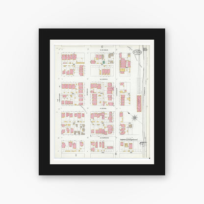 Old map wall art mockup — black gallery frame with white mat — Sanborn Fire Insurance Map from El Paso, El Paso County, Texas (1905), Sheet #0011