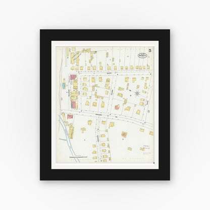 Old map wall art mockup — black gallery frame with white mat — Sanborn Fire Insurance Map from Warwick, Orange County, New York (1900), Sheet #0005