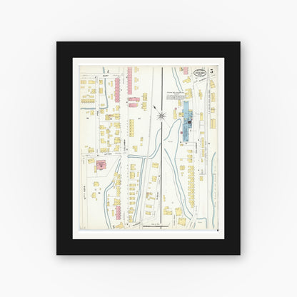 Old map wall art mockup — black gallery frame with white mat — Sanborn Fire Insurance Map from Adams, Berkshire County, Massachusetts (1908), Sheet #0005