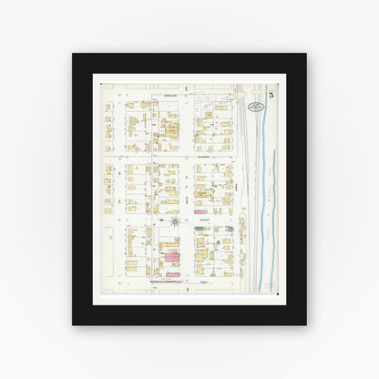 Old map wall art mockup — black gallery frame with white mat — Sanborn Fire Insurance Map from La Salle, La Salle County, Illinois (1906), Sheet #0005