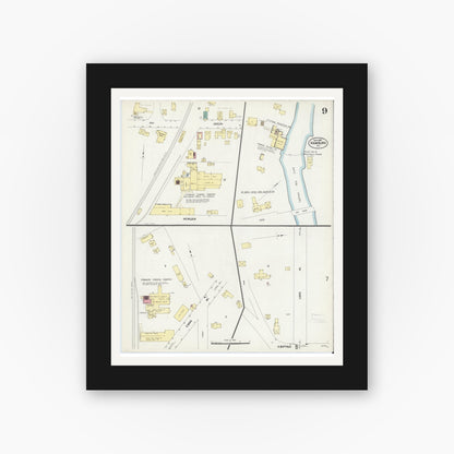 Old map wall art mockup — black gallery frame with white mat — Sanborn Fire Insurance Map from Hamburg, Erie County, New York (1907), Sheet #0009