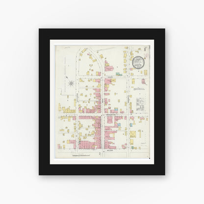 Old map wall art mockup — black gallery frame with white mat — Sanborn Fire Insurance Map from Lexington, Independent Cities, Virginia (1897), Sheet #0001