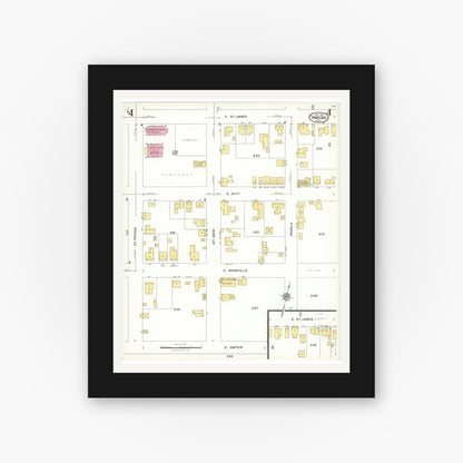 Old map wall art mockup — black gallery frame with white mat — Sanborn Fire Insurance Map from Tarboro, Edgecombe County, North Carolina (1923), Sheet #0004