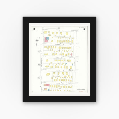 Old map wall art mockup — black gallery frame with white mat — Sanborn Fire Insurance Map from Port Washington, Nassau County, New York (1931), Sheet #0015