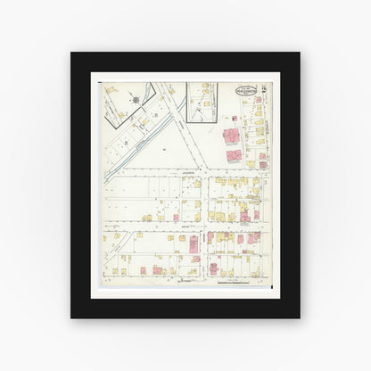 Old map wall art mockup — black gallery frame with white mat — Sanborn Fire Insurance Map from New Lexington, Perry County, Ohio (1916), Sheet #0002