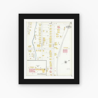 Old map wall art mockup — black gallery frame with white mat — Sanborn Fire Insurance Map from Washington, Washington County, Pennsylvania (1904) - Complete Map Set