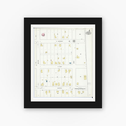 Old map wall art mockup — black gallery frame with white mat — Sanborn Fire Insurance Map from Vassar, Tuscola County, Michigan (1909), Sheet #0004