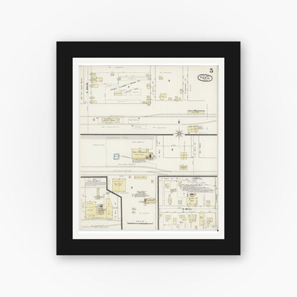 Old map wall art mockup — black gallery frame with white mat — Sanborn Fire Insurance Map from Paris, Lamar County, Texas (1888), Sheet #0005