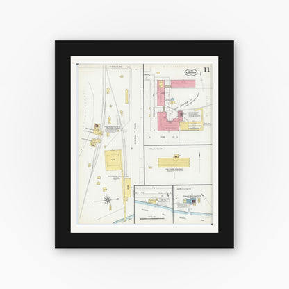 Old map wall art mockup — black gallery frame with white mat — Sanborn Fire Insurance Map from Kankakee, Kankakee County, Illinois (1901), Sheet #0011