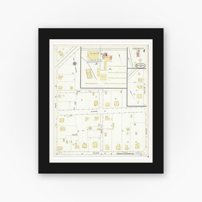 Old map wall art mockup — black gallery frame with white mat — Sanborn Fire Insurance Map from Pittsburg, Camp County, Texas (1911), Sheet #0004