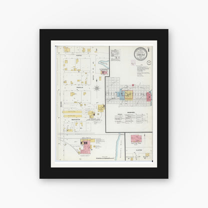 Old map wall art mockup — black gallery frame with white mat — Sanborn Fire Insurance Map from Carlyle, Clinton County, Illinois (1902), Sheet #0001
