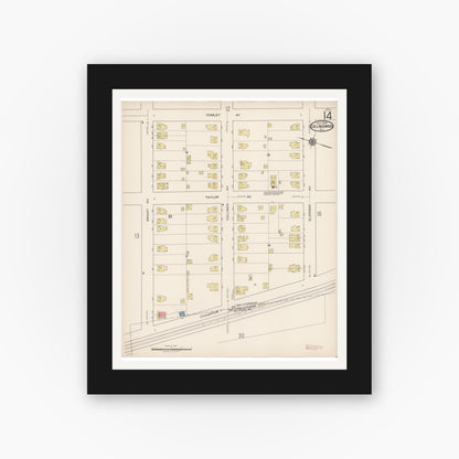 Old map wall art mockup — black gallery frame with white mat — Sanborn Fire Insurance Map from Collingswood, Camden County, New Jersey (1922), Sheet #0014