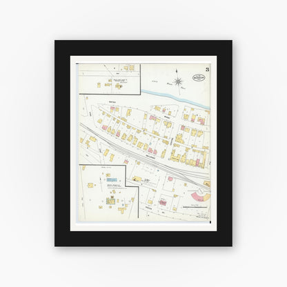 Old map wall art mockup — black gallery frame with white mat — Sanborn Fire Insurance Map from Morrow, Warren County, Ohio (1901), Sheet #0003