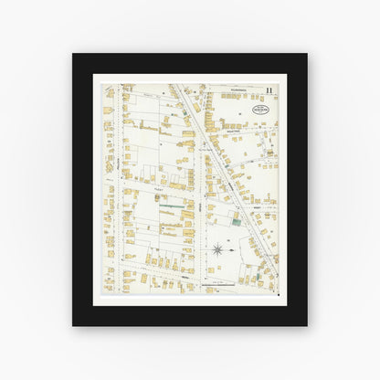 Old map wall art mockup — black gallery frame with white mat — Sanborn Fire Insurance Map from New Bern, Craven County, North Carolina (1904), Sheet #0011