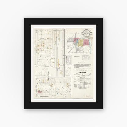 Old map wall art mockup — black gallery frame with white mat — Sanborn Fire Insurance Map from Lake Bluff, Lake County, Illinois (1944) - Complete Map Set