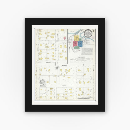 Old map wall art mockup — black gallery frame with white mat — Sanborn Fire Insurance Map from Lake Crystal, Blue Earth County, Minnesota (1908) - Complete Map Set