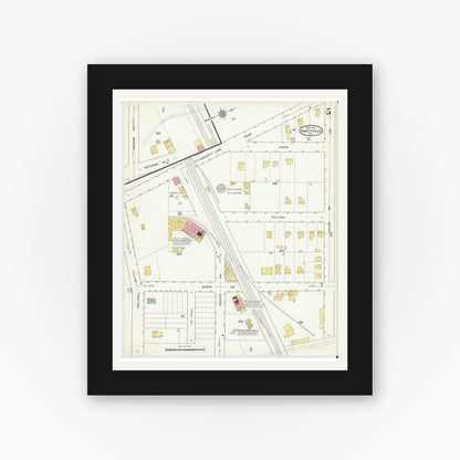 Old map wall art mockup — black gallery frame with white mat — Sanborn Fire Insurance Map from Amityville, Suffolk County, New York (1915), Sheet #0005