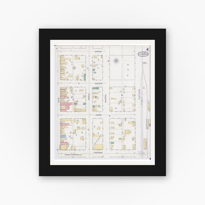 Old map wall art mockup — black gallery frame with white mat — Sanborn Fire Insurance Map from Luverne, Rock County, Minnesota (1894), Sheet #0004