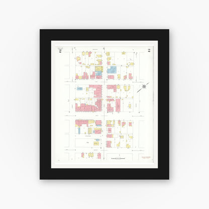 Old map wall art mockup — black gallery frame with white mat — Sanborn Fire Insurance Map from Vevay, Switzerland County, Indiana (1938), Sheet #0002