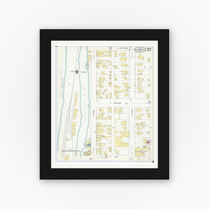 Old map wall art mockup — black gallery frame with white mat — Sanborn Fire Insurance Map from Traverse City, Grand Traverse County, Michigan (1910), Sheet #0027