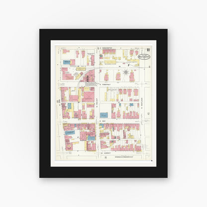 Old map wall art mockup — black gallery frame with white mat — Sanborn Fire Insurance Map from West Chester, Chester County, Pennsylvania (1909), Sheet #0011