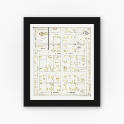Old map wall art mockup — black gallery frame with white mat — Sanborn Fire Insurance Map from Alpena, Alpena County, Michigan (1895), Sheet #0002