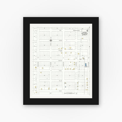 Old map wall art mockup — black gallery frame with white mat — Sanborn Fire Insurance Map from Llano, Llano County, Texas (1921), Sheet #0006