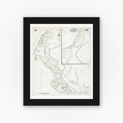 Old map wall art mockup — black gallery frame with white mat — Sanborn Fire Insurance Map from Shrewsbury, Worcester County, Massachusetts (1925), Sheet #0010