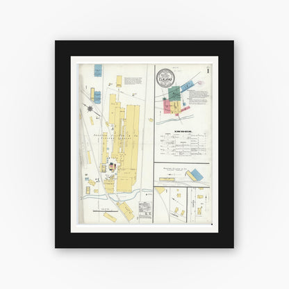 Old map wall art mockup — black gallery frame with white mat — Sanborn Fire Insurance Map from Elkland, Tioga County, Pennsylvania (1911) - Complete Map Set