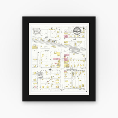 Old map wall art mockup — black gallery frame with white mat — Sanborn Fire Insurance Map from Blairstown, Benton County, Iowa (1921), Sheet #0001