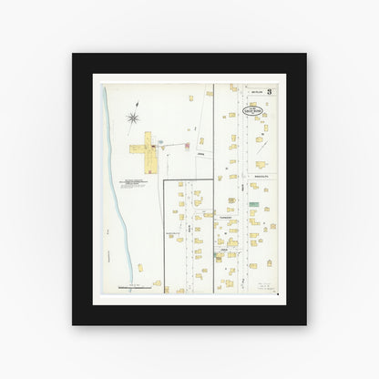 Old map wall art mockup — black gallery frame with white mat — Sanborn Fire Insurance Map from Great Bend, Susquehanna County, Pennsylvania (1904), Sheet #0003