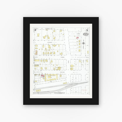 Old map wall art mockup — black gallery frame with white mat — Sanborn Fire Insurance Map from Elmwood, Peoria County, Illinois (1927), Sheet #0003