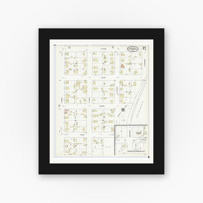 Old map wall art mockup — black gallery frame with white mat — Sanborn Fire Insurance Map from Chippewa Falls, Chippewa County, Wisconsin (1910), Sheet #0017
