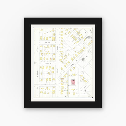Old map wall art mockup — black gallery frame with white mat — Sanborn Fire Insurance Map from Waterloo, Black Hawk County, Iowa (1900), Sheet #0007