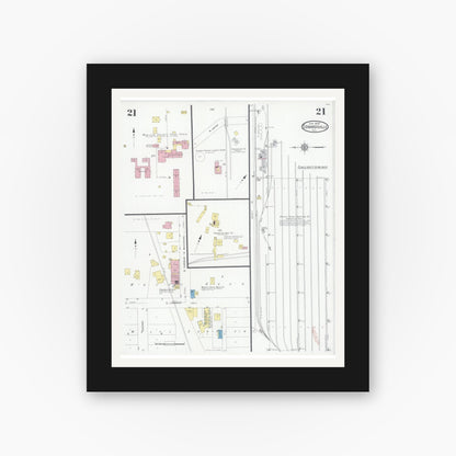 Old map wall art mockup — black gallery frame with white mat — Sanborn Fire Insurance Map from Edwardsville, Madison County, Illinois (1930), Sheet #0021