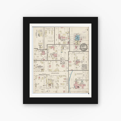 Old map wall art mockup — black gallery frame with white mat — Sanborn Fire Insurance Map from Upper Sandusky, Wyandot County, Ohio (1884), Sheet #0001