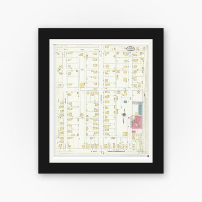 Old map wall art mockup — black gallery frame with white mat — Sanborn Fire Insurance Map from Kenton, Hardin County, Ohio (1911), Sheet #0004