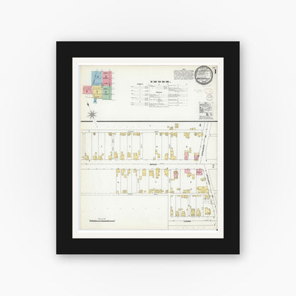 Old map wall art mockup — black gallery frame with white mat — Sanborn Fire Insurance Map from Montoursville, Lycoming County, Pennsylvania (1899), Sheet #0001