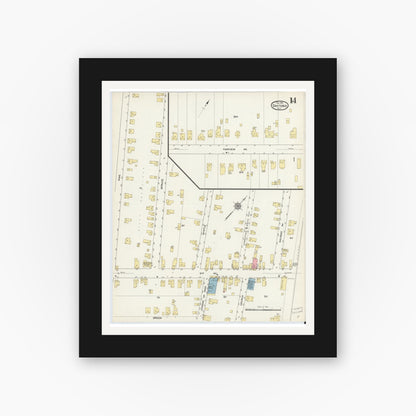 Old map wall art mockup — black gallery frame with white mat — Sanborn Fire Insurance Map from Daytona, Volusia County, Florida (1912), Sheet #0014